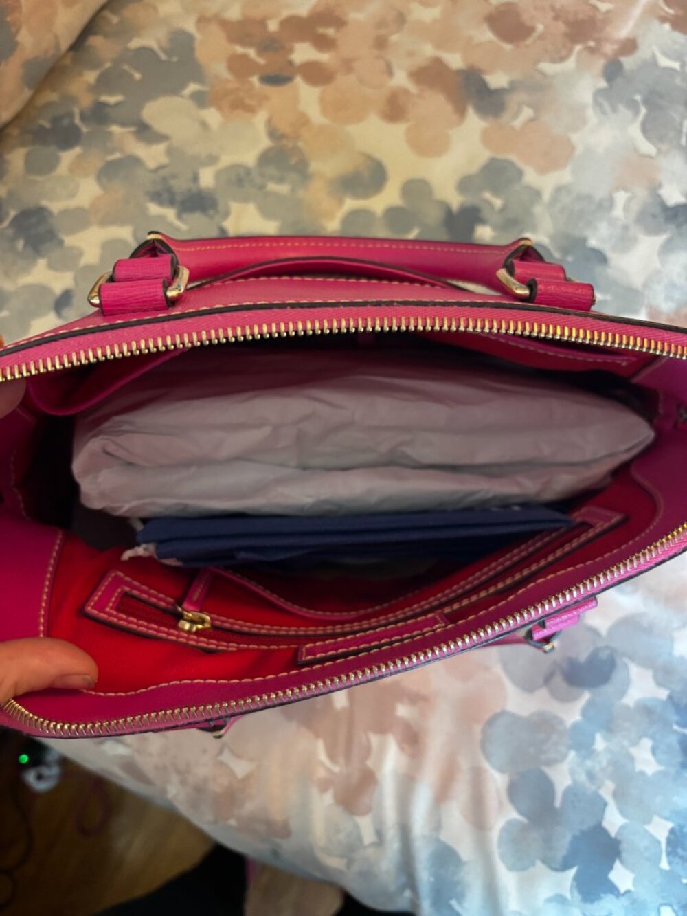Dooney & Bourke Fuchsia Saffiano Leather Carter Satchel Domed Bag - Picture 6 of 10